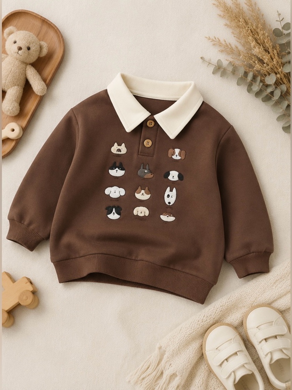 NWT!!! Kids Animal Print Collared Sweatshirt Brown Sizes 18M-3T (90-110)